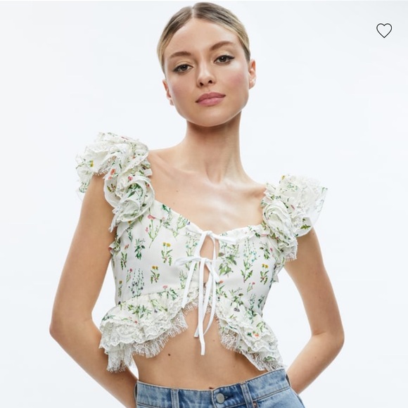 NWT Alice + Olivia Charline Ruffle Cropped Top, size Medium - Picture 1 of 3